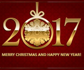 Happy new year with christmas 2017 golden text vector 02