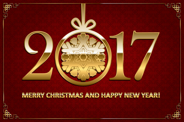 Happy new year with christmas 2017 golden text vector 02