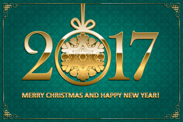 Happy new year with christmas 2017 golden text vector 03