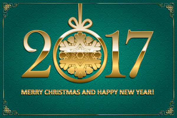 Happy new year with christmas 2017 golden text vector 04