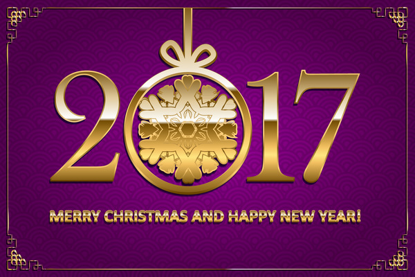 Happy new year with christmas 2017 golden text vector 05