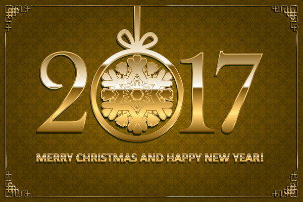 Happy new year with christmas 2017 golden text vector 07