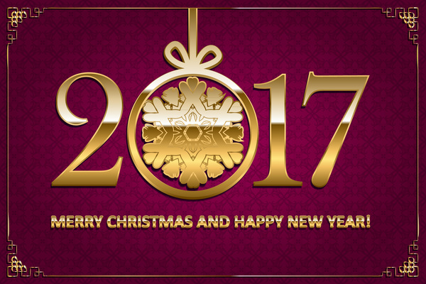 Happy new year with christmas 2017 golden text vector 09
