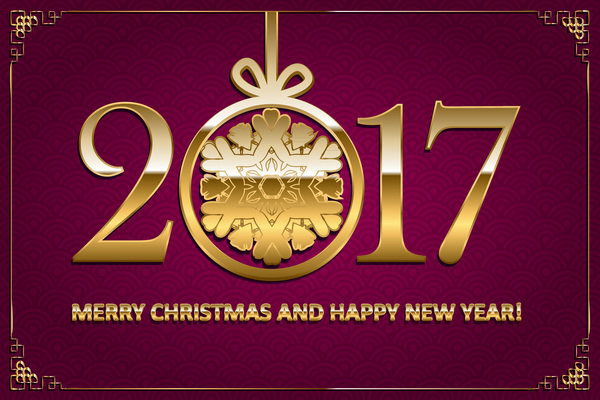 Happy new year with christmas 2017 golden text vector 10