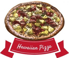 Hawaiian pizza vintage label vector