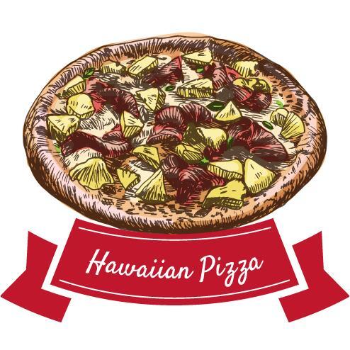 Hawaiian pizza vintage label vector