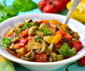 Healthy delicious tomatoes stewed mushrooms Stock Photo