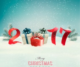 Holiday background with colorful gift boxes and 2017 vector