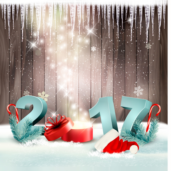 Holiday christmas background with 2017 year and magic box vector