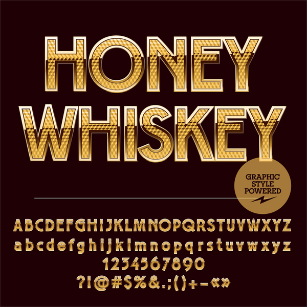 Honey whiskey alphabet and numbers vector