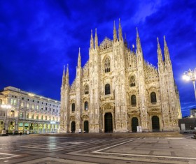 Italy Night under the cathedral of Milan Stock Photo