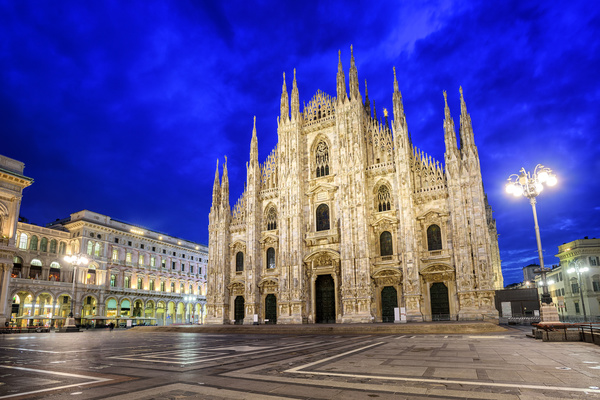 Italy Night under the cathedral of Milan Stock Photo