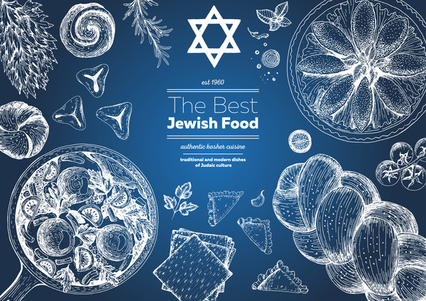 Jewish food restaurant menu hand drawn vector 01