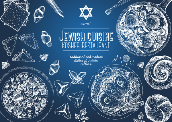 Jewish food restaurant menu hand drawn vector 03