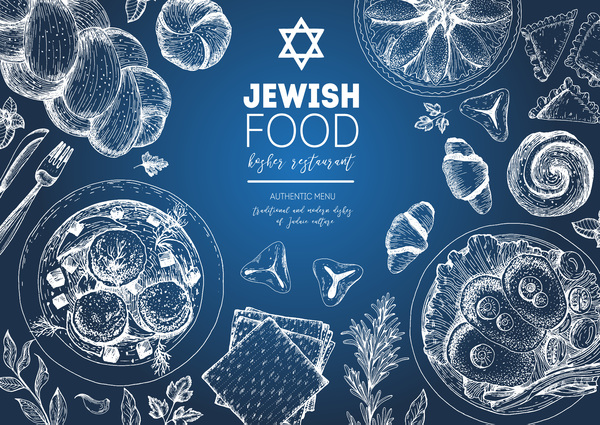 Jewish food restaurant menu hand drawn vector 04