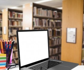 Library Computer pencil case Stock Photo