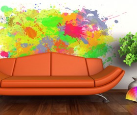 Living room with sofa and graffiti on the wall background HD picture