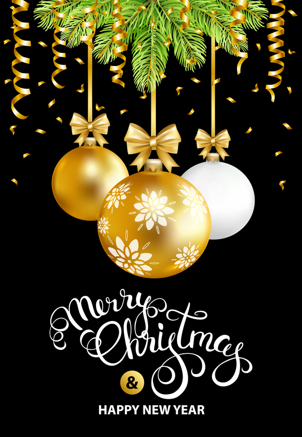 Merry christmas with new year and black background vector free download