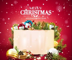 Merry christmas with new year paper card and red background