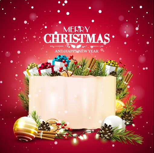 Merry christmas with new year paper card and red background free download