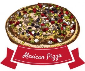 Mexican pizza vintage label vector