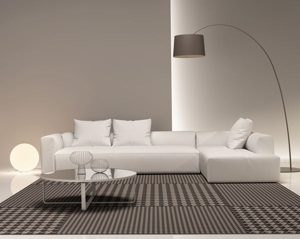 Modern living room wall sofa round lamp Stock Photo