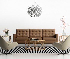 Modern living room with creative chandelier Stock Photo