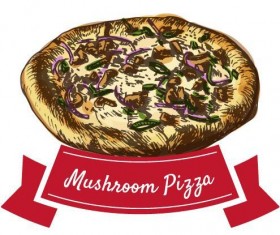 Mushnoom pizza vintage label vector