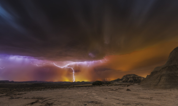 Natural landscape Lightning dark clouds Stock Photo
