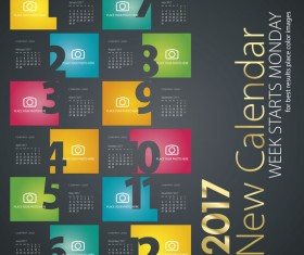 New calendar 2017 colorful black color month numbers vector