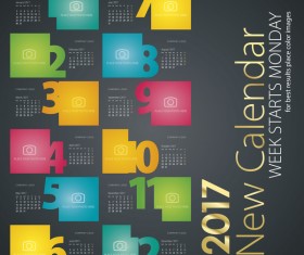 New calendar 2017 colorful month numbers black colored vector