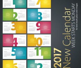 New calendar 2017 colorful white colored vector