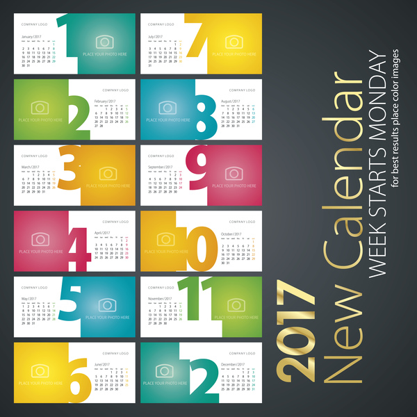 New calendar 2017 colorful white colored vector