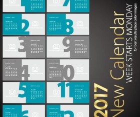 New calendar 2017 sea green colored vector