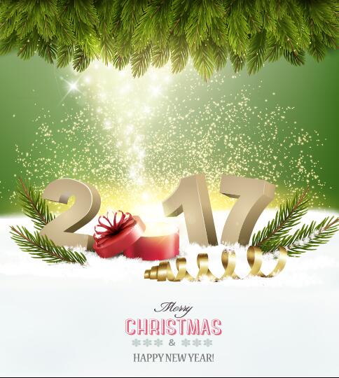 New year with 2017 christmas background art vector