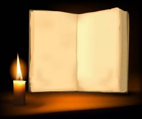 Old book and candle vector background