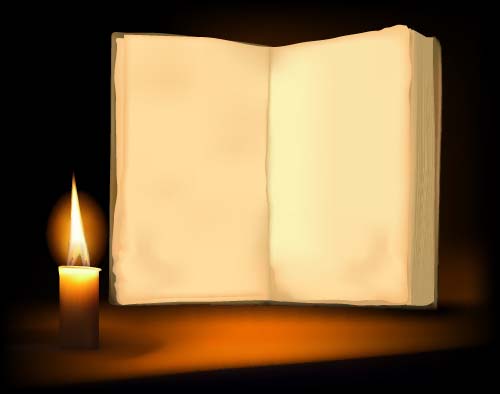 Old book and candle vector background