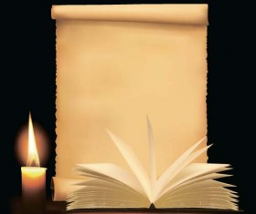 Old paper and candle with book vector background