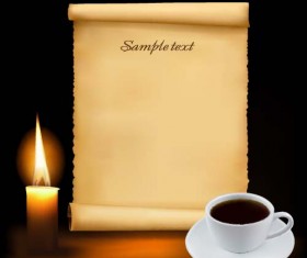 Old paper and candle with coffee vector background