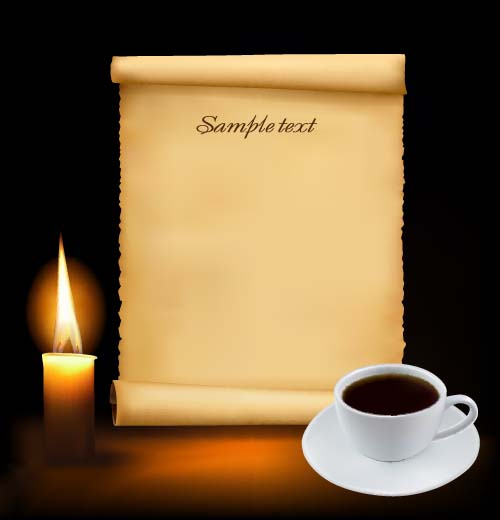 Old paper and candle with coffee vector background