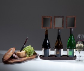 On a white table wines and cheese Stock Photo 01