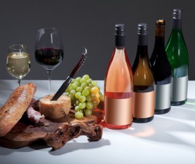 On a white table wines and cheese Stock Photo 02