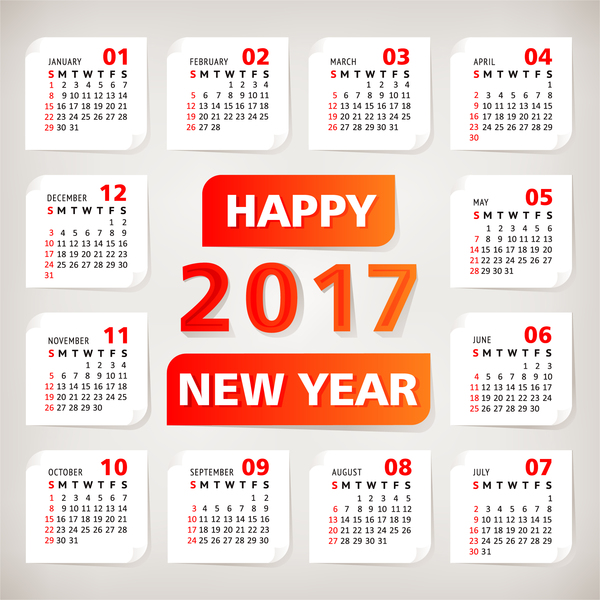 Orange calendar 2017 with paper vector