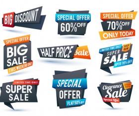 Origami sales labels set vector