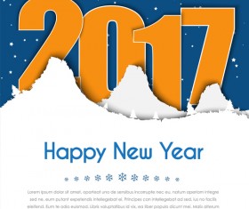 Paper snow mountains with 2017 new year background vector 01