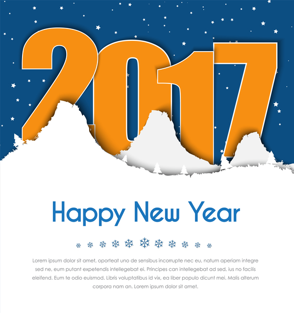 Paper snow mountains with 2017 new year background vector 01