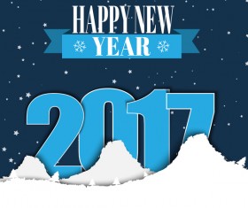 Paper snow mountains with 2017 new year background vector 02