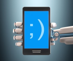 Phone and Robot hand Stock Photo