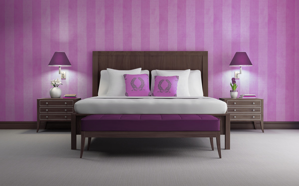 Pink walls chic bedroom HD picture