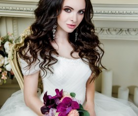 Portrait of gorgeous bride in luxury wedding dress Stock Photo 04